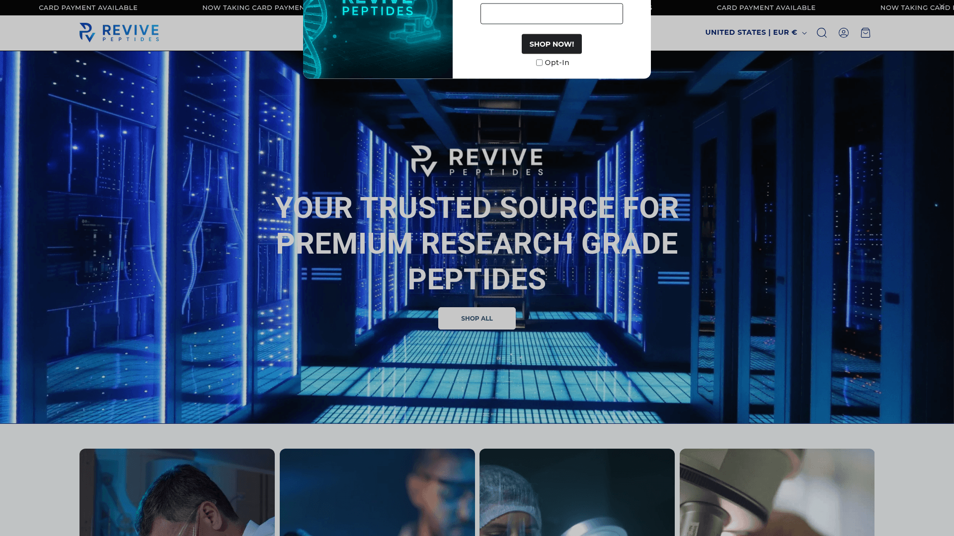 Revive Peptides homepage screenshot