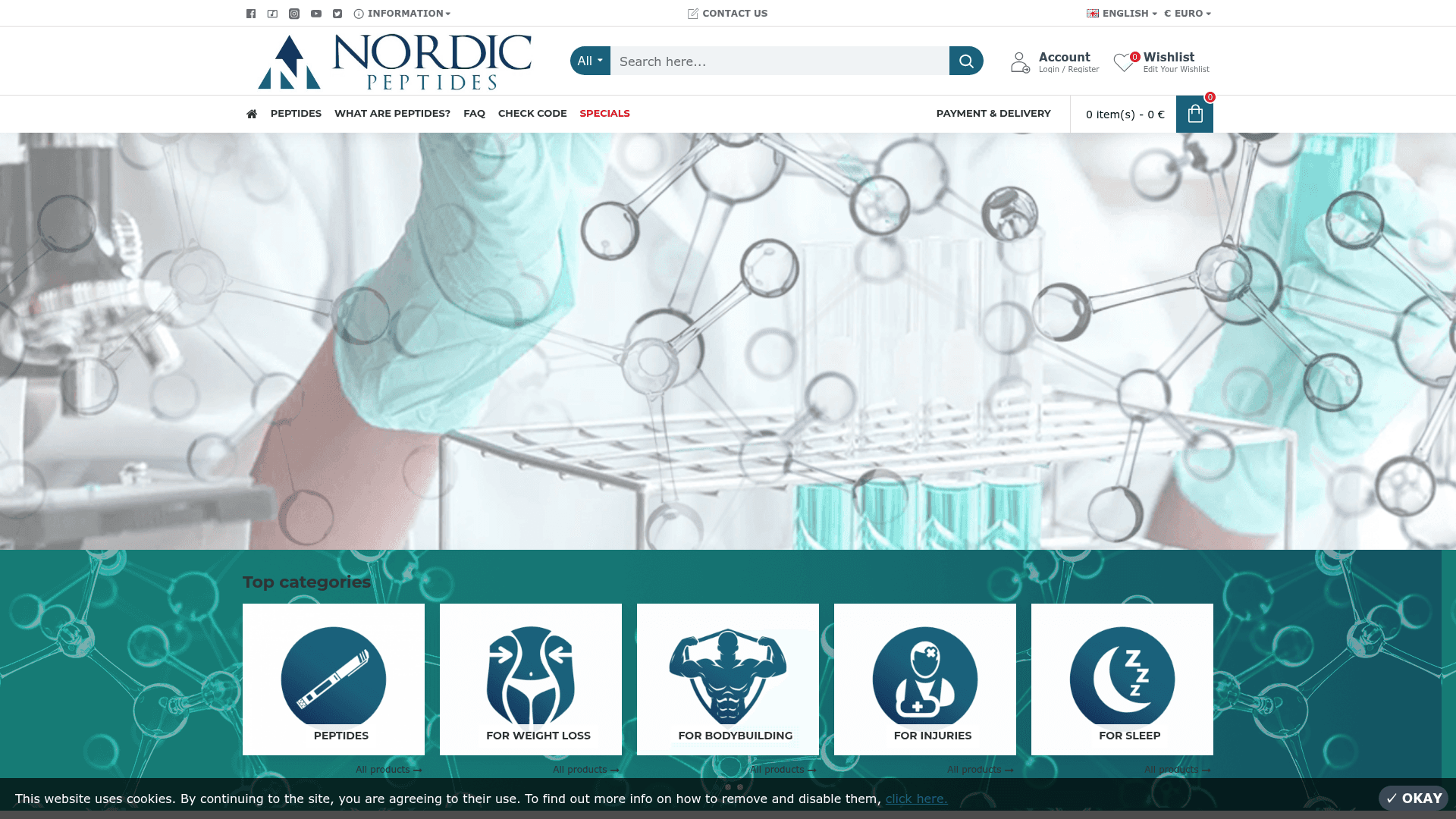 Nordic Peptides homepage screenshot