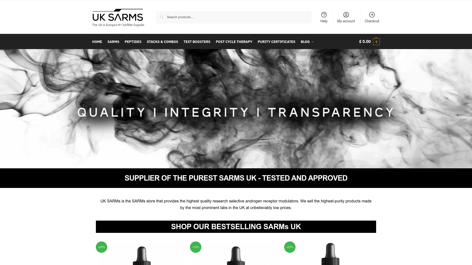 UK SARMs homepage screenshot